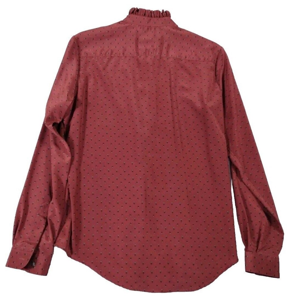 Vintage Prairie Blouse Print Victorian Size 12 Ruffle Collar Long Sleeve - Picture 4 of 10